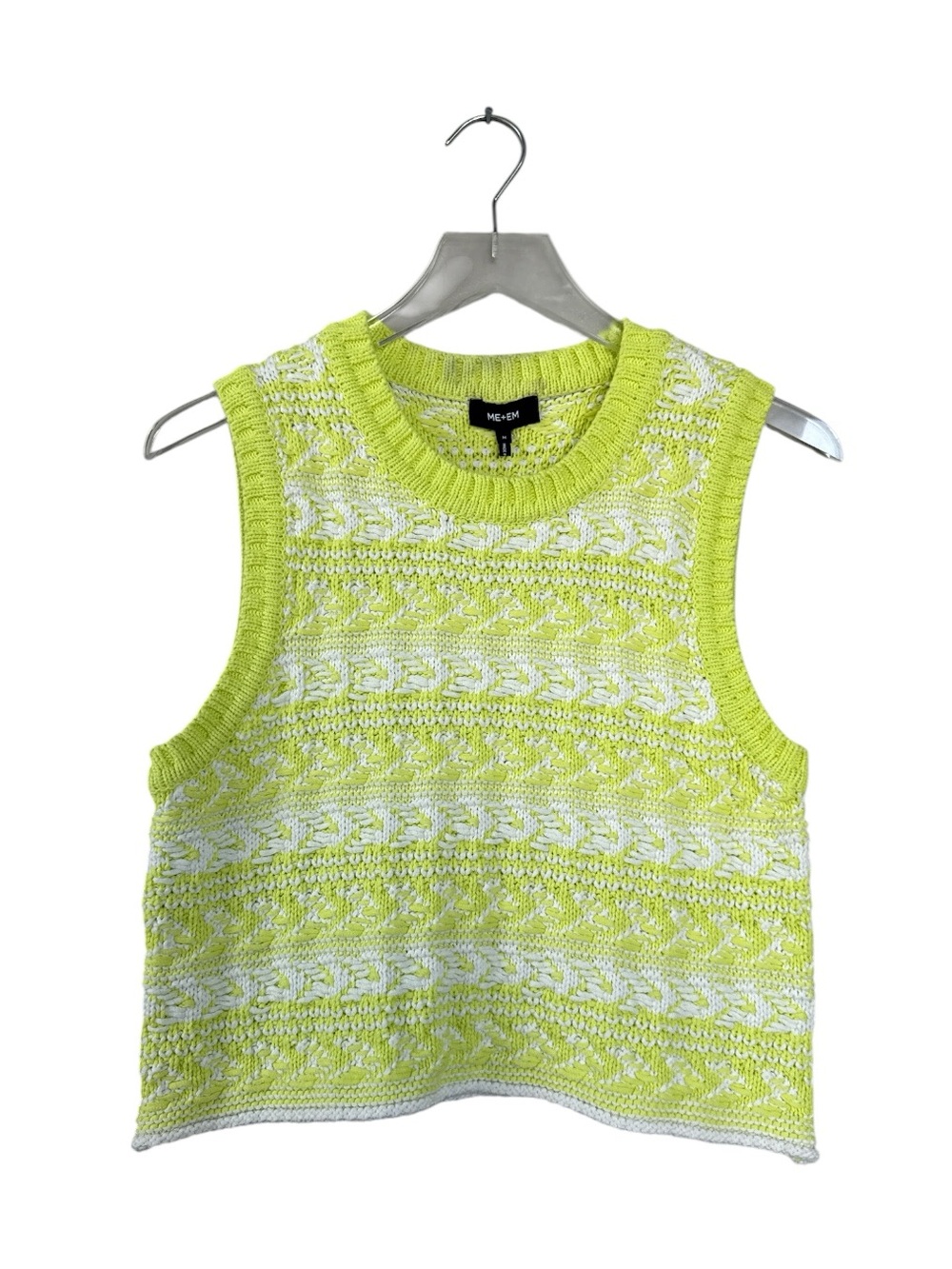 ME+EM Women’s Chartreuse White Cotton Cropped Sweater Vest Medium